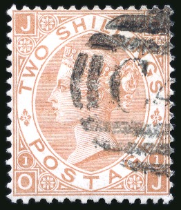 Stamp of Great Britain » 1855-1900 Surface Printed » 1867-80 Large Uncoloured Corner Letters, Wmk Spray of Rose 1867-80 2s Brown OJ, neatly cancelled by a part "C4?" used abroad cancel