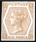 Stamp of Great Britain » 1855-1900 Surface Printed » 1867-80 Large Uncoloured Corner Letters, Wmk Spray of Rose 1867-80 6d. pale chestnut, Pl. 12, SG, Abnormal Imprimatur,