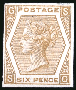 Stamp of Great Britain » 1855-1900 Surface Printed » 1867-80 Large Uncoloured Corner Letters, Wmk Spray of Rose 1867-80 6d. pale chestnut, Pl. 12, SG, Abnormal Imprimatur,