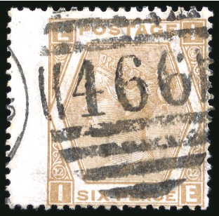 Stamp of Great Britain » 1855-1900 Surface Printed » 1867-80 Large Uncoloured Corner Letters, Wmk Spray of Rose 1867-80 6d. pale chestnut, Pl. 12, IE, Abnormal fine