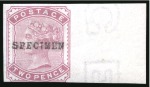 Stamp of Great Britain » 1855-1900 Surface Printed » 1880-81 Provisional Issue and 1881 1d Lilac 1880-81 2d Pale Rose pl.1 marginal imprimatur from the right of the sheet, overprinted "Specimen" type 9