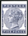 Stamp of Great Britain » 1855-1900 Surface Printed » 1880-81 Provisional Issue and 1881 1d Lilac 1880-81 5d Indigo pl.3 (never put to press), imperforate imprimatur taken from the spare registration sheet