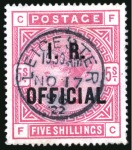 Stamp of Great Britain » Officials Inland Revenue: 5/- rose, FC, white paper "I.R. Official"
