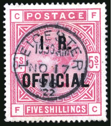 Stamp of Great Britain » Officials Inland Revenue: 5/- rose, FC, white paper "I.R. Official"