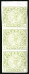 Stamp of Great Britain » Telegraphs 1877 4d Sage-Green pl.2 imperforate vertical strip of three from the top of the sheet