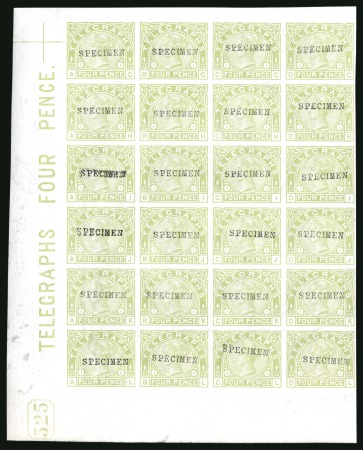 Stamp of Great Britain » Telegraphs 1877 4d. sage-green, Pl. 1 marginal imperforate block