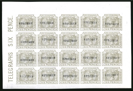 Stamp of Great Britain » Telegraphs 1877 6d Grey pl.1 imperforate colour standard sheet of 20