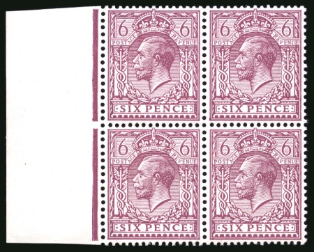 Stamp of Great Britain » King George V » 1924-36 Issues 1924 Somerset House 6d plum mint nh block of four from the left of the sheet, variety "watermark inverted and reversed"