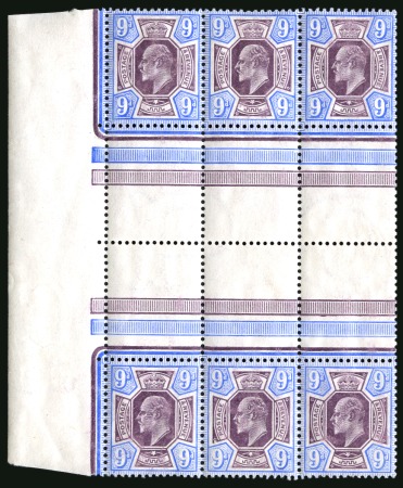 Stamp of Great Britain » King Edward VII » 1902-10 De La Rue Issues 1902-10 9d Slate Purple & Ultramarine (chalky paper), mint nh interpanneau marginal block of 6