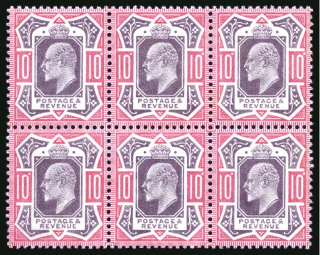 Stamp of Great Britain » King Edward VII » 1902-10 De La Rue Issues 1902-10 De La Rue 10d Slate-purple and carmine-pink, superb mint nh block of six