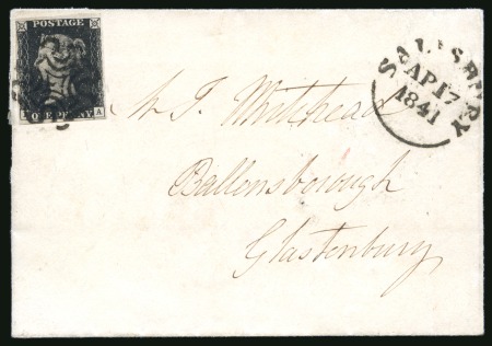 Stamp of Great Britain » 1840 1d Black and 1d Red plates 1a to 11 1841 (Ap 17) Entire from Salisbury to Glastonbury, bearing 1d black pl.10 IA, placed at upper left contrary to regulations