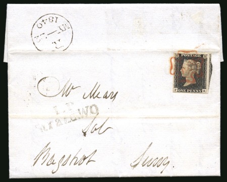 Stamp of Great Britain » 1840 1d Black and 1d Red plates 1a to 11 1840 (May 22) 1d black pl.2 FA on entire letter from London to Bagshot