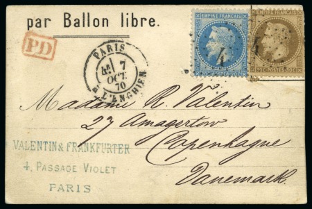 Stamp of France » Guerre de 1870-1871 DANEMARK - Carte postale mention imprimée "Par Ballon