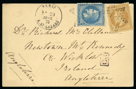 Stamp of France » Guerre de 1870-1871 IRLANDE - Carte postale pour Newtonmountkennedy (comté