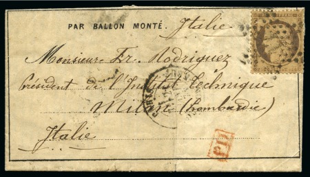 Stamp of France » Guerre de 1870-1871 ITALIE - Dépêche Ballon n°25  pour Milan affranchissement