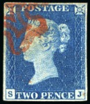 Stamp of Great Britain » 1840 2d Blue (ordered by plate number) 1840 2d. blue, SJ, Pl 2, large balanced margins all