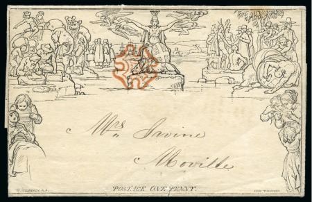 Stamp of Great Britain » 1840 Mulreadys & Caricatures 1840 (Jul 9) 1d. Mulready letter sheet from Derry to Moville