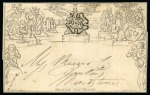 Stamp of Great Britain » 1840 Mulreadys & Caricatures 1843 (Dec 23) 1d Mulready letter sheet to Maidstone, cancelled by a superb strike of the number "9" in black Maltese cross