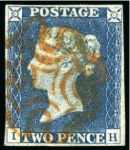 Stamp of Great Britain » 1840 2d Blue (ordered by plate number) 1840 2d Blue pl.1 IH, good margins all round neatly cancelled by an almost complete strike of the red Maltese cross