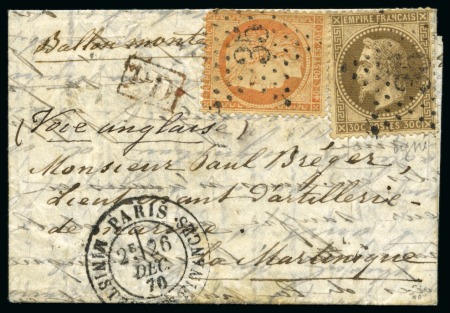 Stamp of France » Guerre de 1870-1871 MARTINIQUE - Lettre avec mention manuscrite pour un