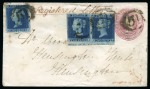 Stamp of Great Britain » 1841 1d Red 1847 (Dec, 1) 1d pink postal stationery envelope from London to Belfast, uprated with an 1841 1d red, etc.