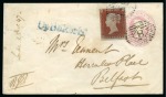 Stamp of Great Britain » 1841 1d Red 1847 (Dec, 1) 1d pink postal stationery envelope from London to Belfast, uprated with an 1841 1d red, etc.