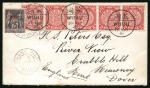 Stamp of China » Foreign Post Offices » French Post Offices 1901 (May 28) Cover from Wuhu to Dover, bearing China 1898 2c strip of five with very scarce interpanneau, together with overprinted Sage 25c 