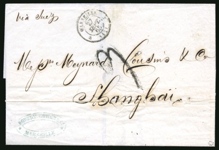 Stamp of China » Foreign Post Offices » French Post Offices 1865 Incoming cover from France charged with rare tax marking on delivery