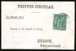 Stamp of China » Foreign Post Offices » French Post Offices 1888 Small "PRINTED CIRCULAR" envelope to Zurich franked by Type Sage 5c