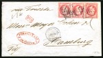 Stamp of China » Foreign Post Offices » French Post Offices 1870 (Sept 15) Double rate cover from Shanghai to Hamburg, franked by 1867 80c strip of three