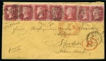 Stamp of Great Britain » 1854-70 Perforated Line Engraved 1858 (Apr 15) Envelope from Manchester to Germany with eight 1858 1d rose-red with one stamp on the reverse cancelled by a RED London transit