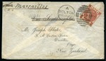 Stamp of Great Britain » 1854-1900 Postal History of the Perforated Line Engraved and Surface Printed Issues 1868 (Jun 18) Envelope to New Zealand with printed address, franked with 1867-80 10d deep red-brown