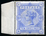 Stamp of Great Britain » 1855-1900 Surface Printed » 1883-84 & 1888 High Values 1883-84 10s Ultramarine NA mint lh left wing marginal