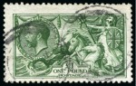 Stamp of Great Britain » King George V » 1913-19 Seahorse Issues 1913 Waterlow £1 Green used with two light double circle ds plus 1915 De La Rue 2s6d deep yellow-brown