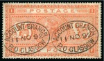 Stamp of Great Britain » 1855-1900 Surface Printed » 1867-83 High Values 1867-83 £5 Orange pl.1 BF neatly cancelled by two crisp "ACCOUNT BRANCH / P.O GLASGOW" oval ds