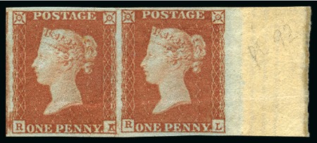 Stamp of Great Britain » 1841 1d Red 1841 1d Red pl.92 RK-RL mint nh right marginal pair