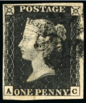 Stamp of Great Britain » 1840 1d Black and 1d Red plates 1a to 11 1840 1d Black pl.6 AC, fine to large margins, black MC