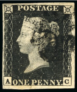 Stamp of Great Britain » 1840 1d Black and 1d Red plates 1a to 11 1840 1d Black pl.6 AC, fine to large margins, black MC