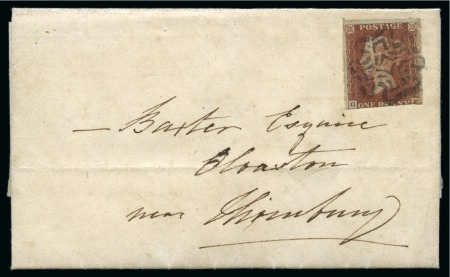 Stamp of Great Britain » 1841 1d Red 1841 (Aug 8) Entire from with 1841 1d red pl.11 GE tied by clear Wotton-under-Edge distinctive Maltese Cross