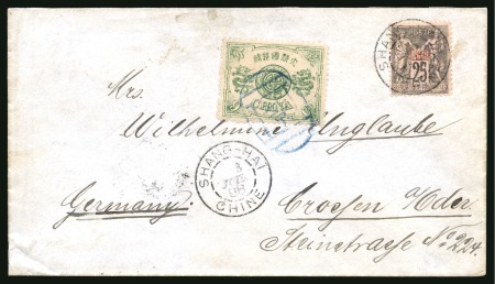 Stamp of China » Foreign Post Offices » French Post Offices 1896 (June 22) Cover to Germany (locality in Poland nowadays) bearing China 1894 'Dowager' 9ca and overprinted Sage 25c