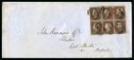 Stamp of Great Britain » 1841 1d Red 1852 (Aug 10) Long envelope from York to Bedale with 1852 1d red-brown pl.133 AJ/BL block of six