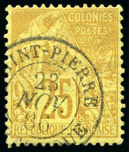 Stamp of Colonies françaises » Martinique 1881, 25 centimes jaune-bistre Type Alphée Dubois