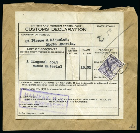 Stamp of Colonies françaises » St. Pierre et Miquelon 1938, Y&T n°T41 oblitération de 1941 sur papier d'emballage