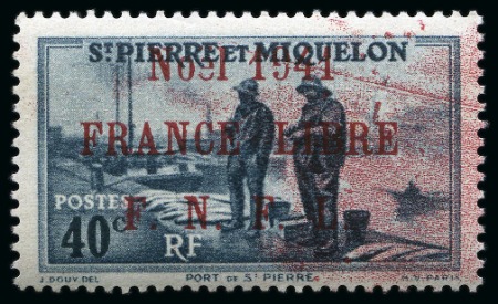 Stamp of Colonies françaises » St. Pierre et Miquelon 1941, Surchargé Noël 1941 France Libre Y&T 215A **