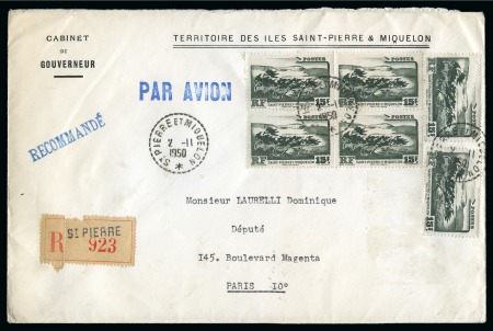 Stamp of Colonies françaises » St. Pierre et Miquelon 1950, Grand pli recommandé avec superbe en-tête "Cabinet