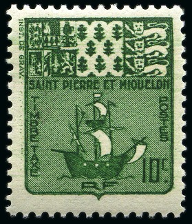Stamp of Colonies françaises » St. Pierre et Miquelon 1947, Y&T T67 ** non émis vert foncé au lieu de jaune-orange,