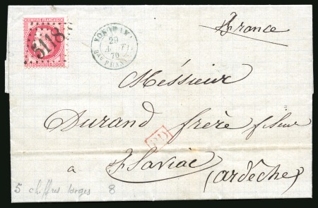 Stamp of Japan » Foreign Post Offices » French Post Office 1870 (Aug 29) Entire letter to Flaviac, franked by 1863 80c