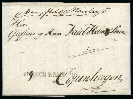 Stamp of Russia » Ship Mail » Ship Mail in the Gulf of Finland 1837 Folded cover to Copenhagen with 3-line ds on reverse: "KRONSHTADT / PARAX. STEAMR. / 2 OKTYA 1837"