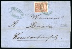 Stamp of Russia » Russian Post in Levant 1865 Wrapper from Smyrna to Constantinople with ROPiT 10pi rose & blue tied by Smyrna ROPiT cds in blue