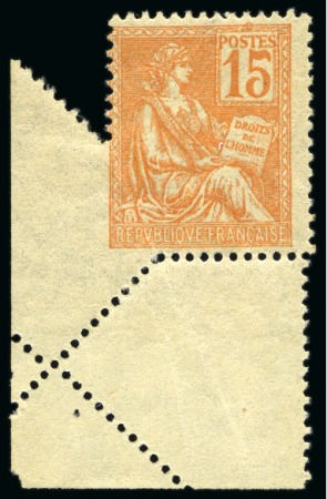Stamp of France » Émissions à partir de 1900 1900-01, Type Mouchon 15 centimes orange ** en coin